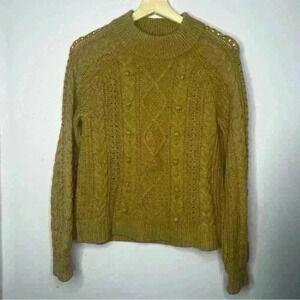 J.Crew Lambswool Blend Popcorn Cable Knit Crewneck Sweater